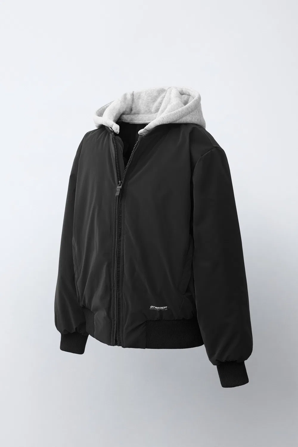 Резиновая куртка-бомбер со съемным капюшоном ZARA, Black — фото 3
