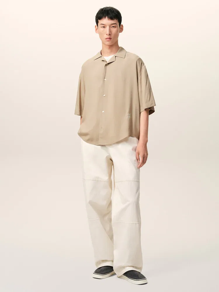 Рубашка с коротким рукавом свободного кроя, с вышивкой AMI PARIS, Cafe Creme