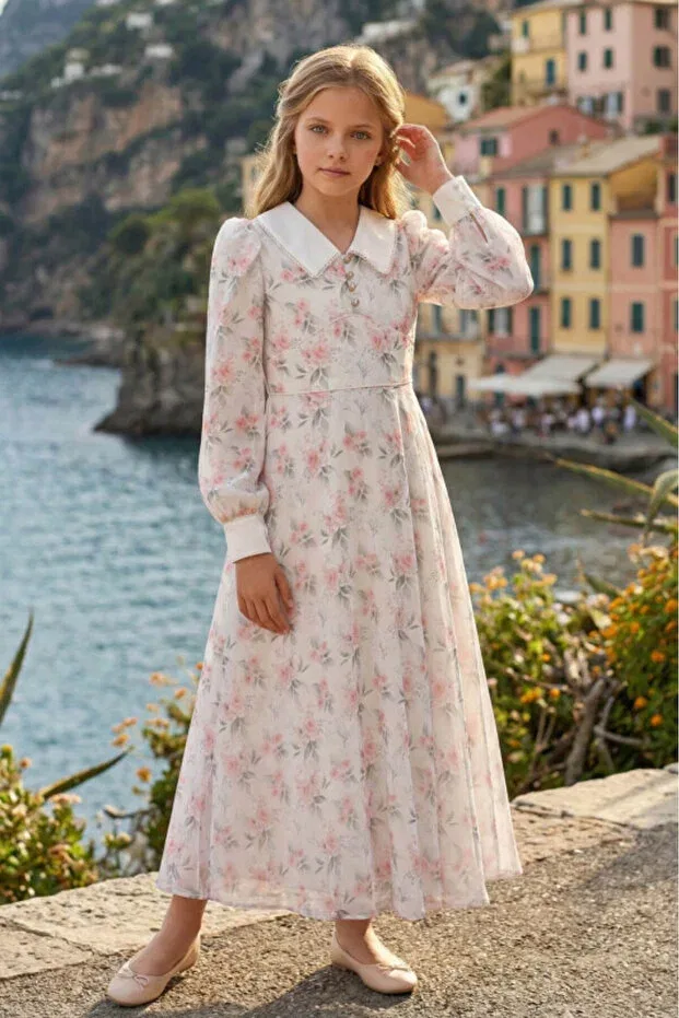 Детское платье для девочек с принтом Evening Dresses Flower Patterned Pamina, Powder