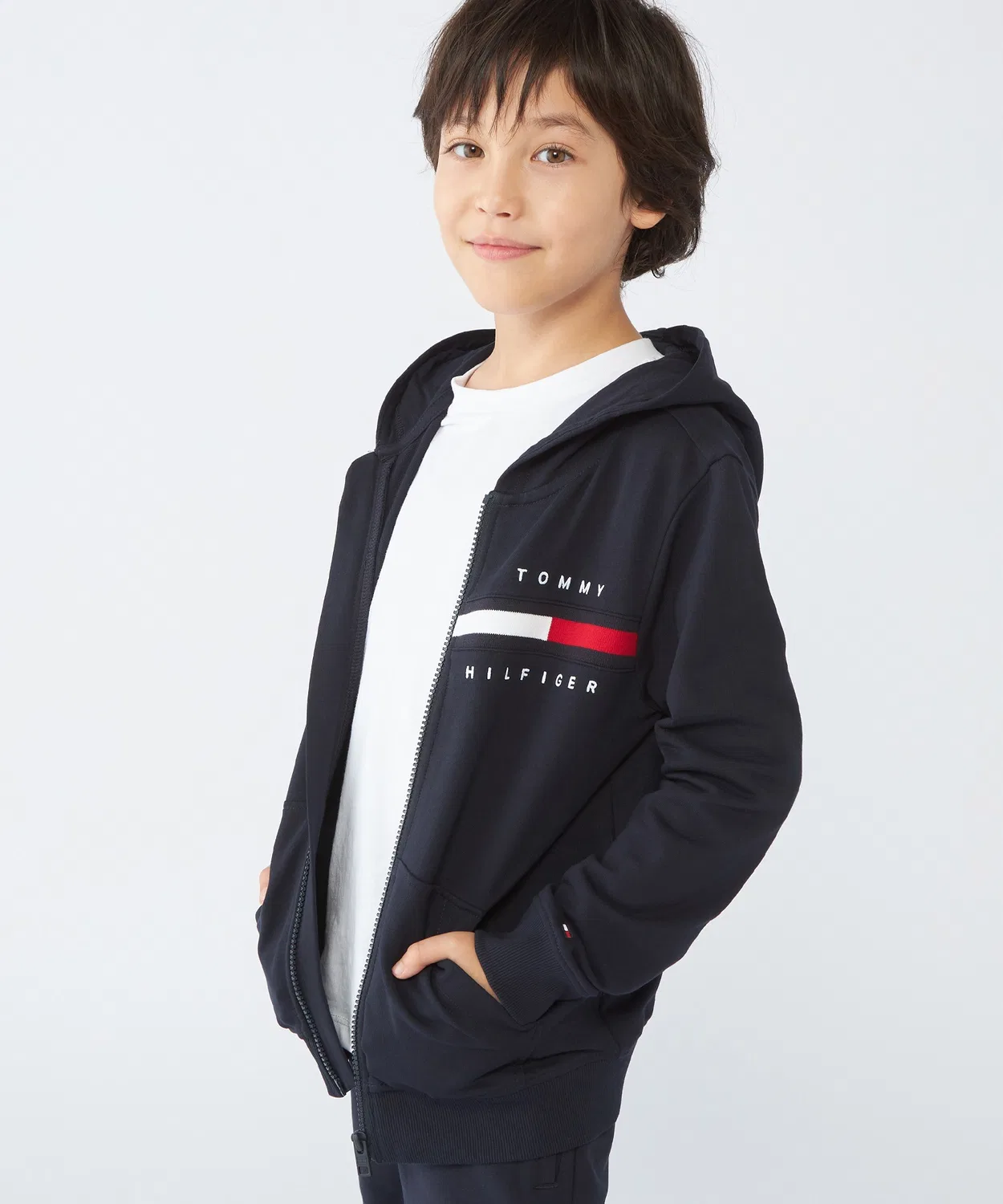 Детская кофта-худи на молнии с ребристыми вставками TOMMY HILFIGER, серый — фото 3