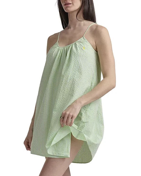 Женское платье для сна на бретелях Seersucker slip dress Polo Ralph Lauren, Pistachio — фото 3