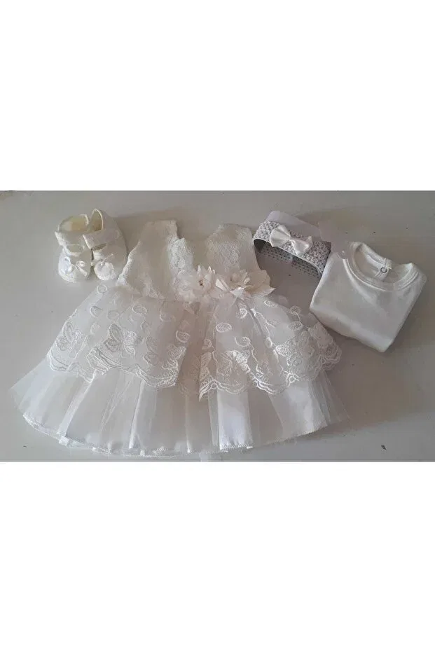 Детское платье для девочек с принтом Mevlüt Set Biyan Collection, White — фото 3