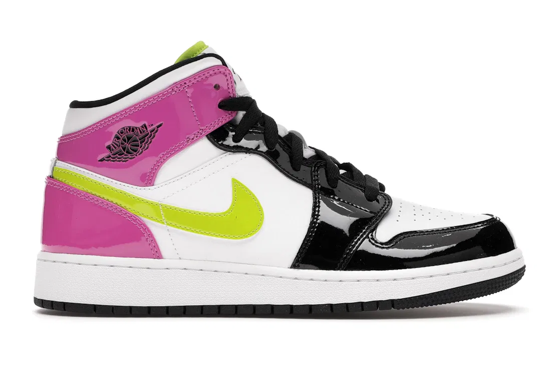 Детские кроссовки с высоким берцем Jordan 1 Mid White Black Cyber Pink GS Jordan, White/Cyber-Active Fuchsia-Black