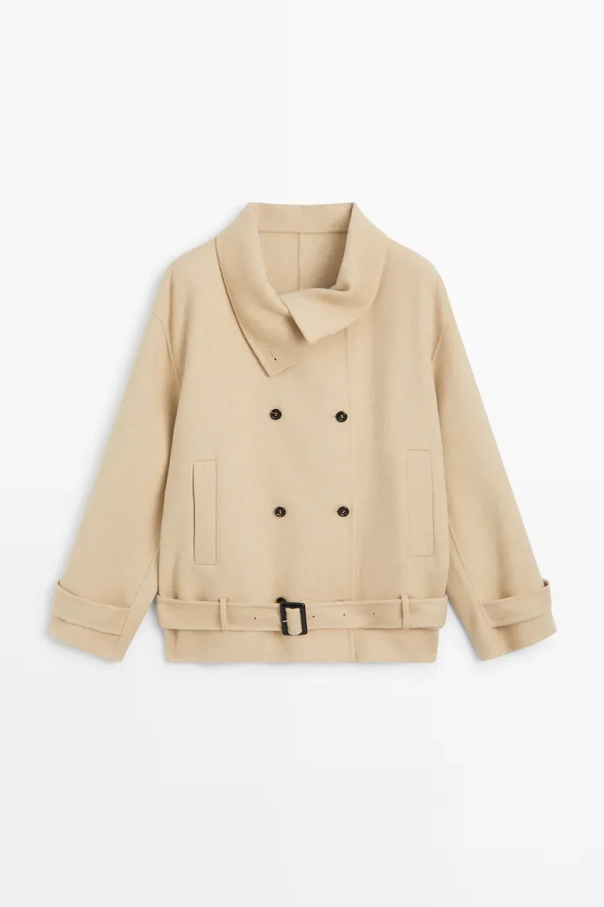 Тренч Massimo Dutti Trench With Belt Detail, бежевый