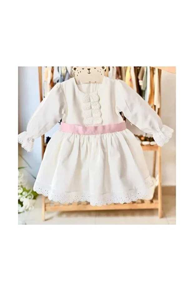 Детское платье для девочек хлопковое White Cotton Satin Fabric 100% Cotton Lined Birthday Special Day Dress Costume Generic Brands, White Pink — фото 2