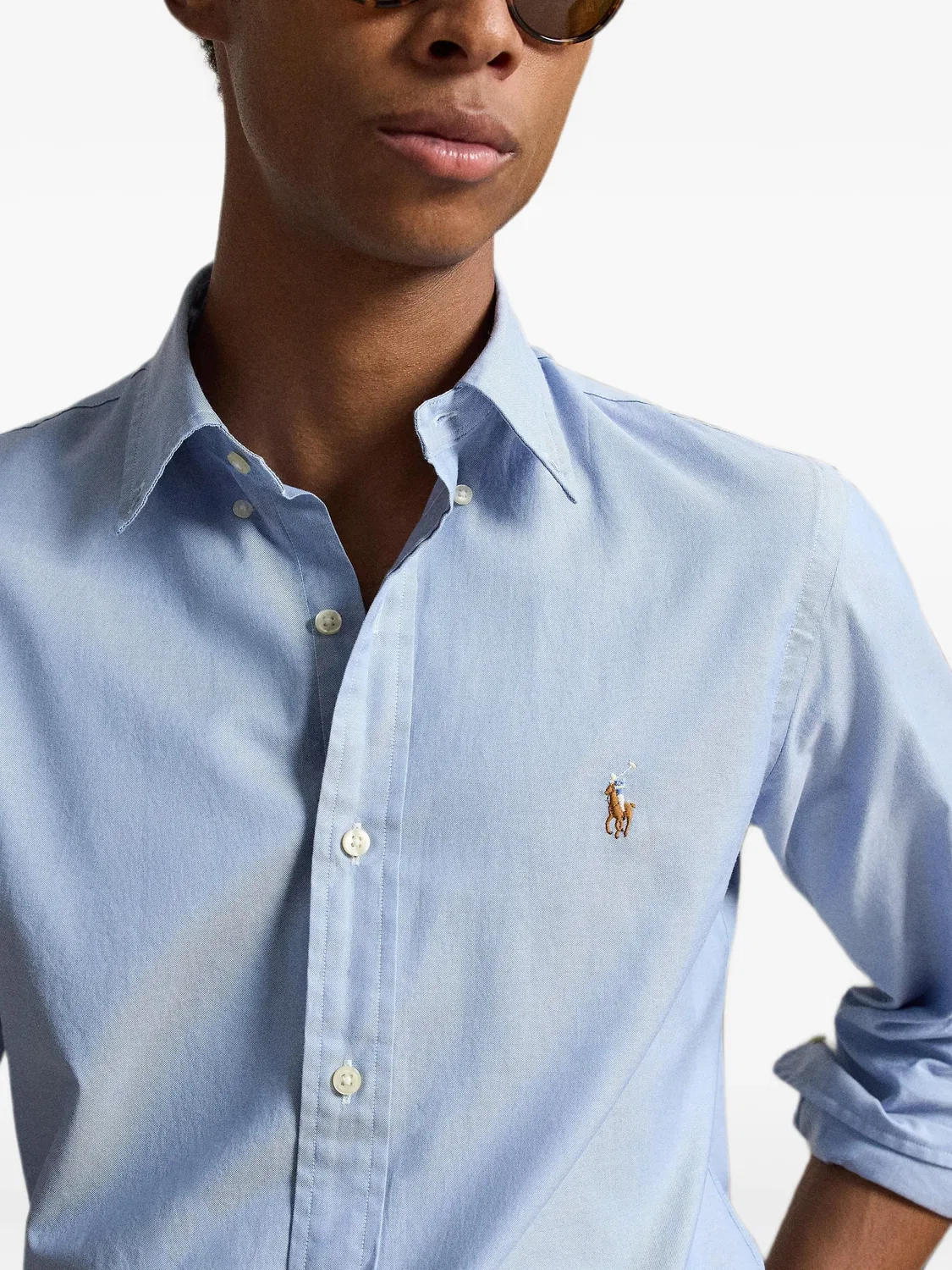 Рубашка Custom Fit оксфорд синяя Polo Ralph Lauren, синий — фото 3