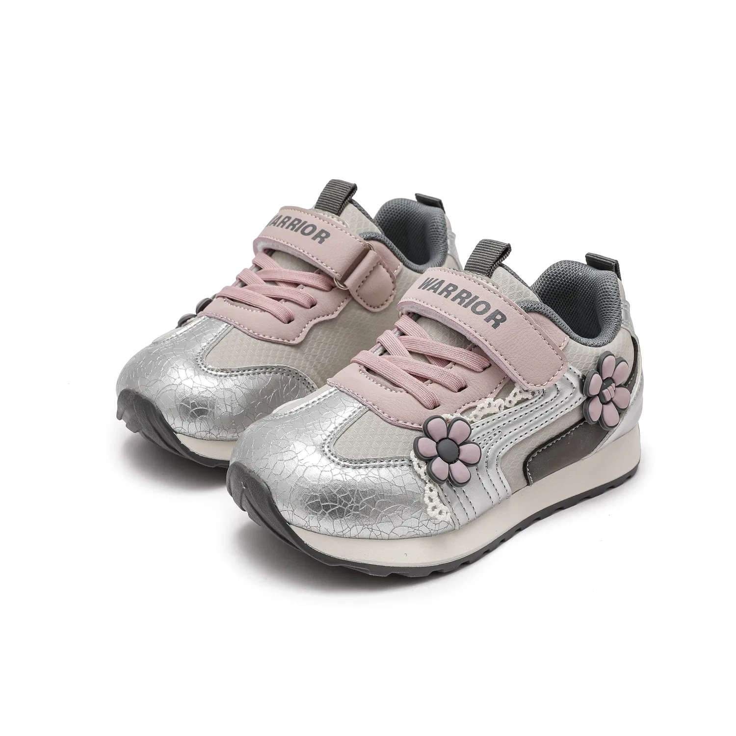 Детские повседневные кроссовки с застежкой WARRIOR, Apricot/Silver/Pink — фото 4