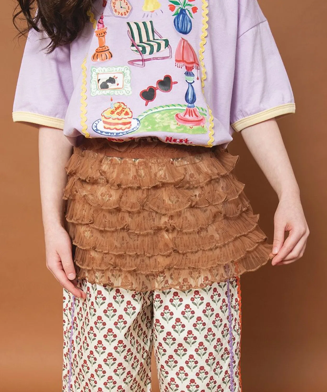 Детская юбка из фатина с воланами, с короткой длиной, модель Rii-chan x branshes DRC branshes, Brown