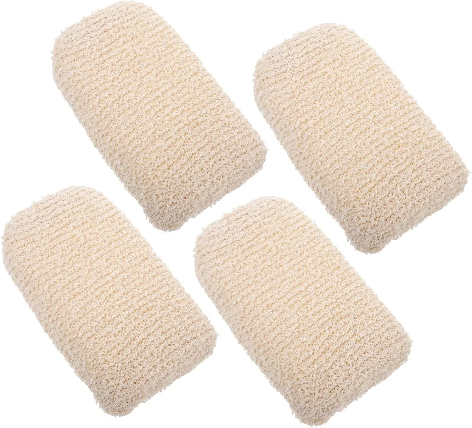 Мочалки для купания из хлопка и льна, 4 шт, VILLFUL, 15x10x4 см, Beige