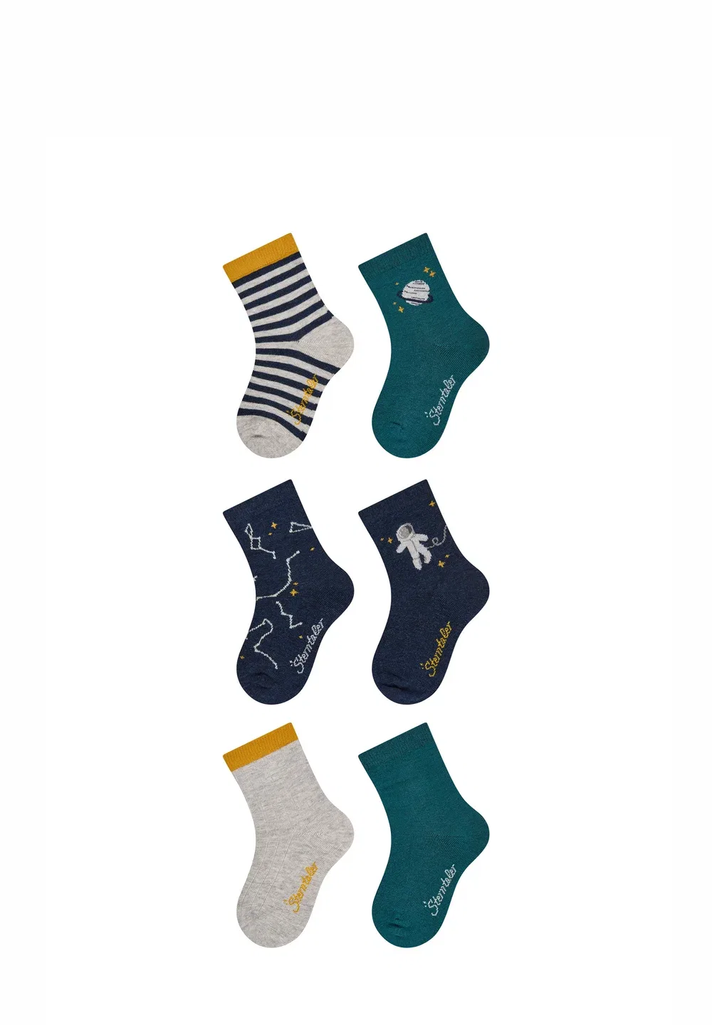 Socken 6er Pack Ringel, Planet, sternenbild, astronaut, rippe und uni - носки Sterntaler, Silver-Coloured
