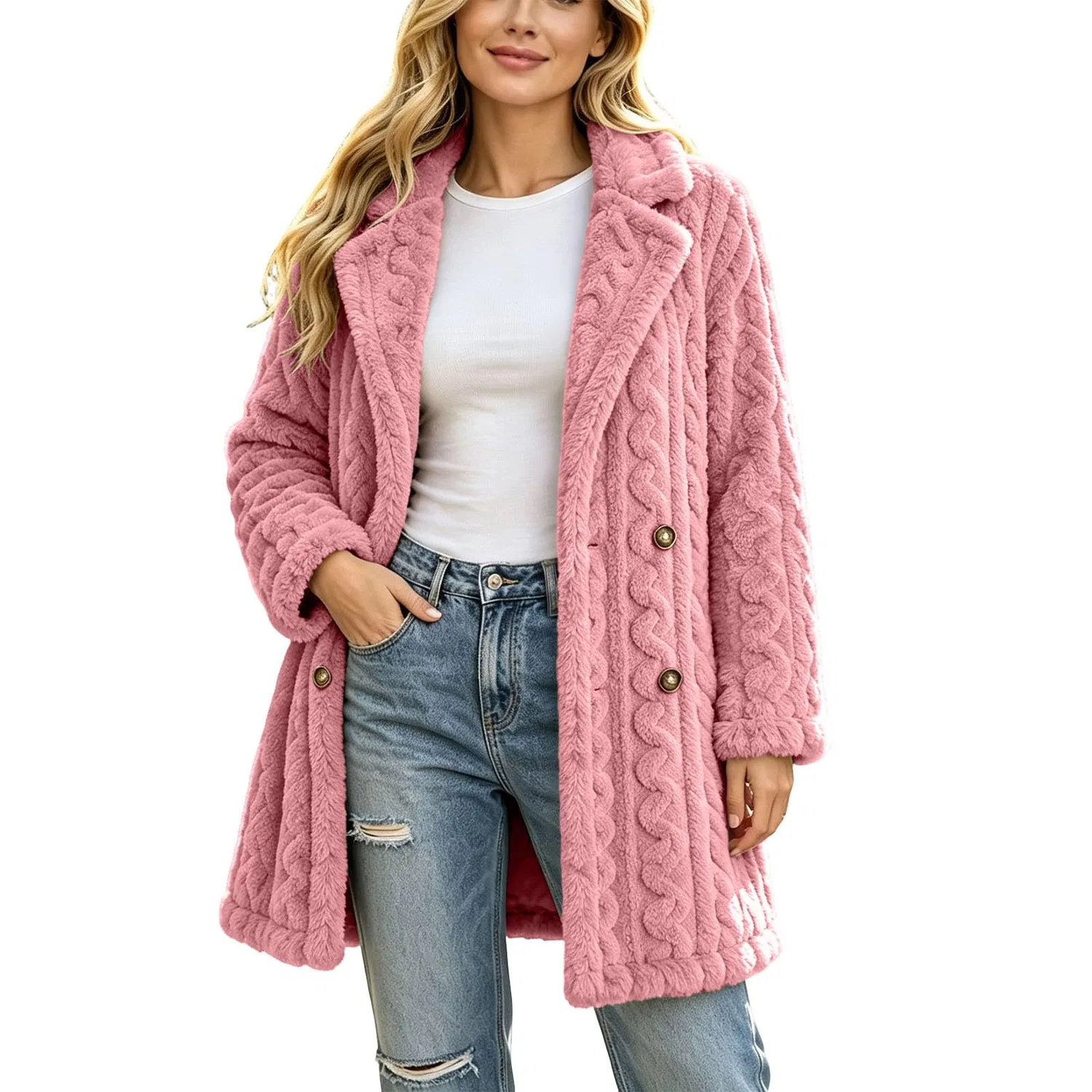 Женское пальто с длинным рукавом, мягкое, теплое, oversize, rosa