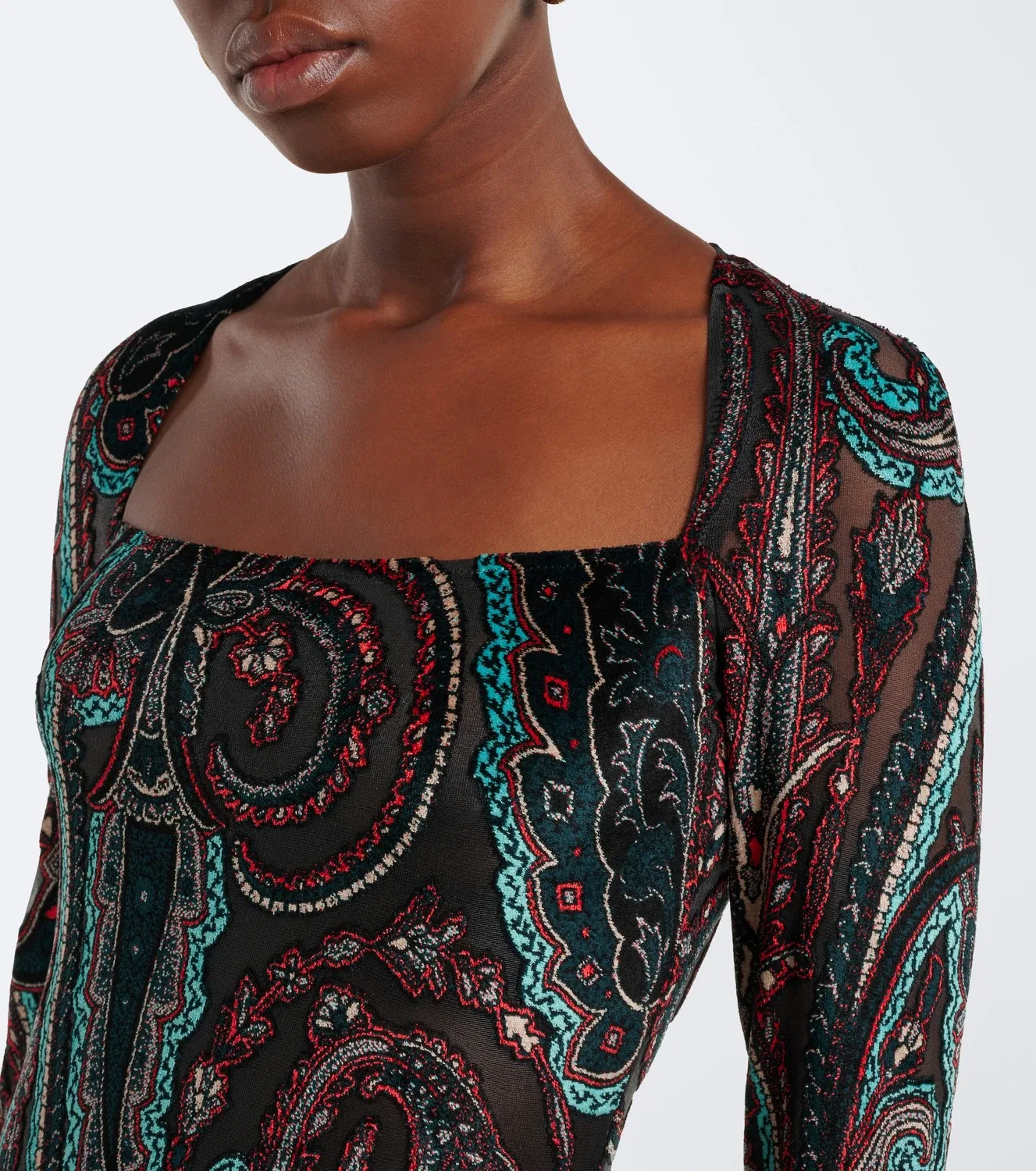 Коктейльное платье с вышивкой пейсли Etro, мультиколор — фото 3