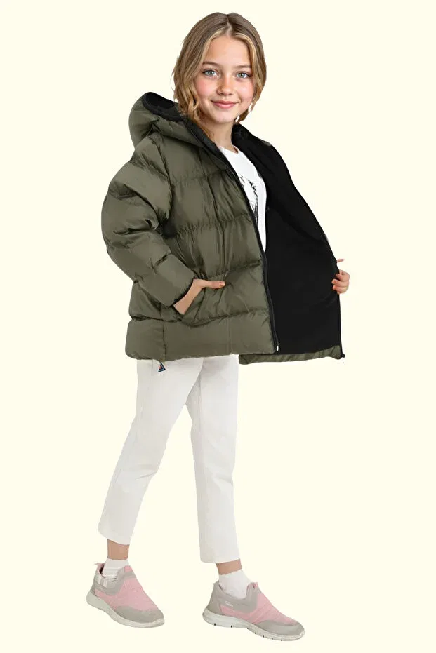 Детское пальто для девочек водонепроницаемое Hooded Freemen, Khaki — фото 2
