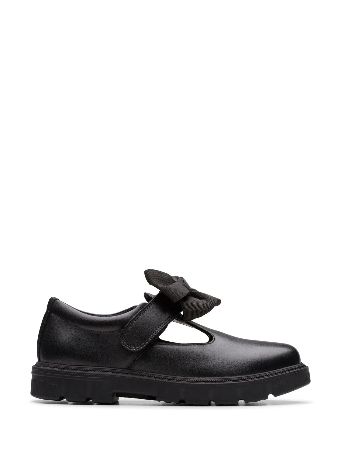 Туфли Clarks Lorcam Hope для девочек, черные, кожаные, со съемным бантом — фото 3