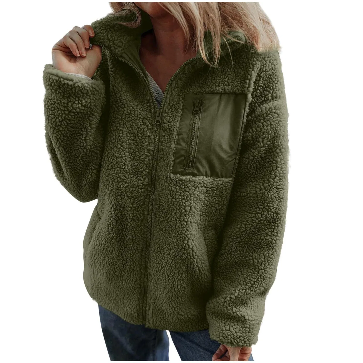 Женское пальто с искусственным мехом, Verde