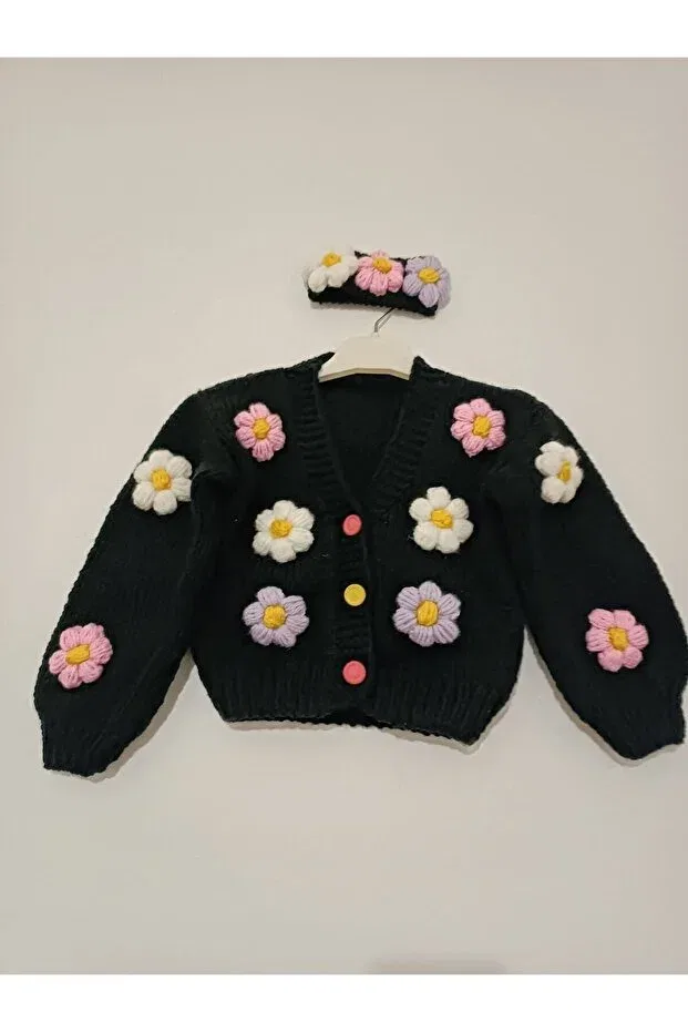 Детский кардиган для девочек с принтом El Örgüsü Cici Bebe, Black Color