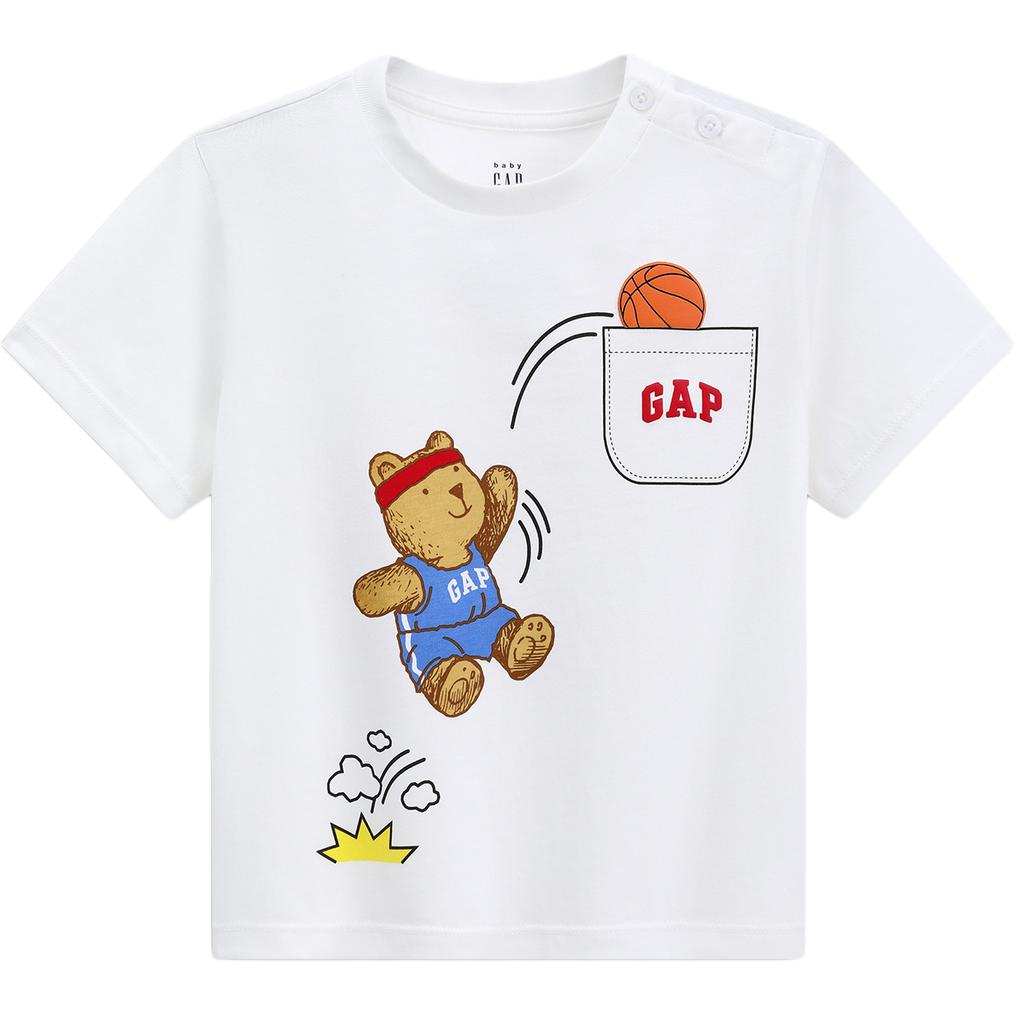 

Детская футболка с коротким рукавом и принтом в виде веселого медвежонка GAP, белый