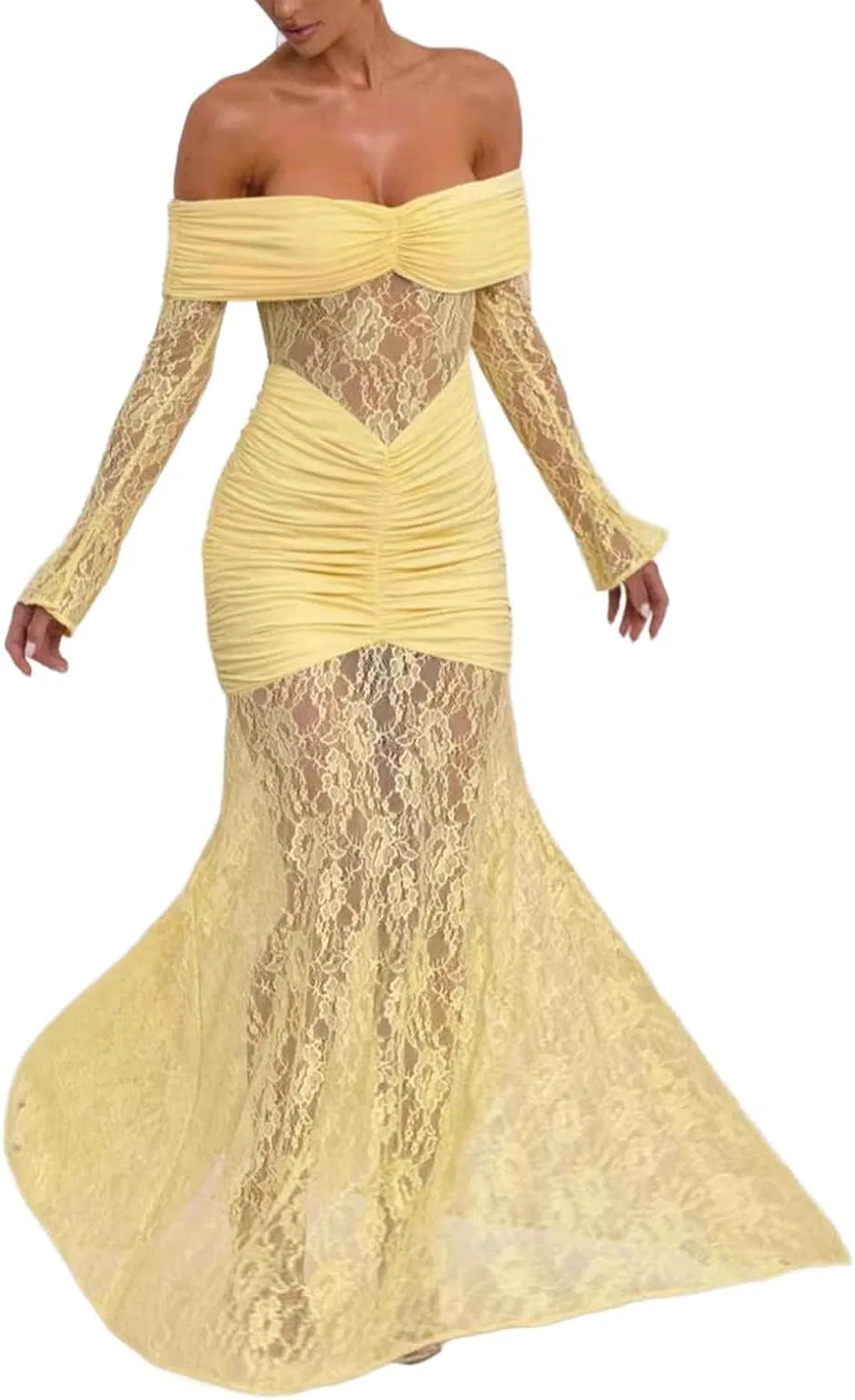 Женское длинное платье с кружевными вставками Off Shoulder Maxi Dress, 3