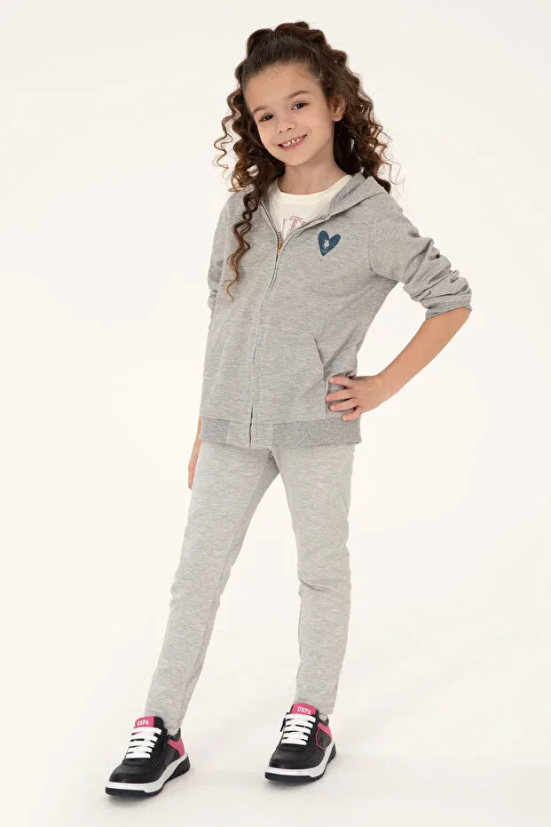 Детское худи для девочек с капюшоном U.S. Polo Assn., Light Gray Melange — фото 2