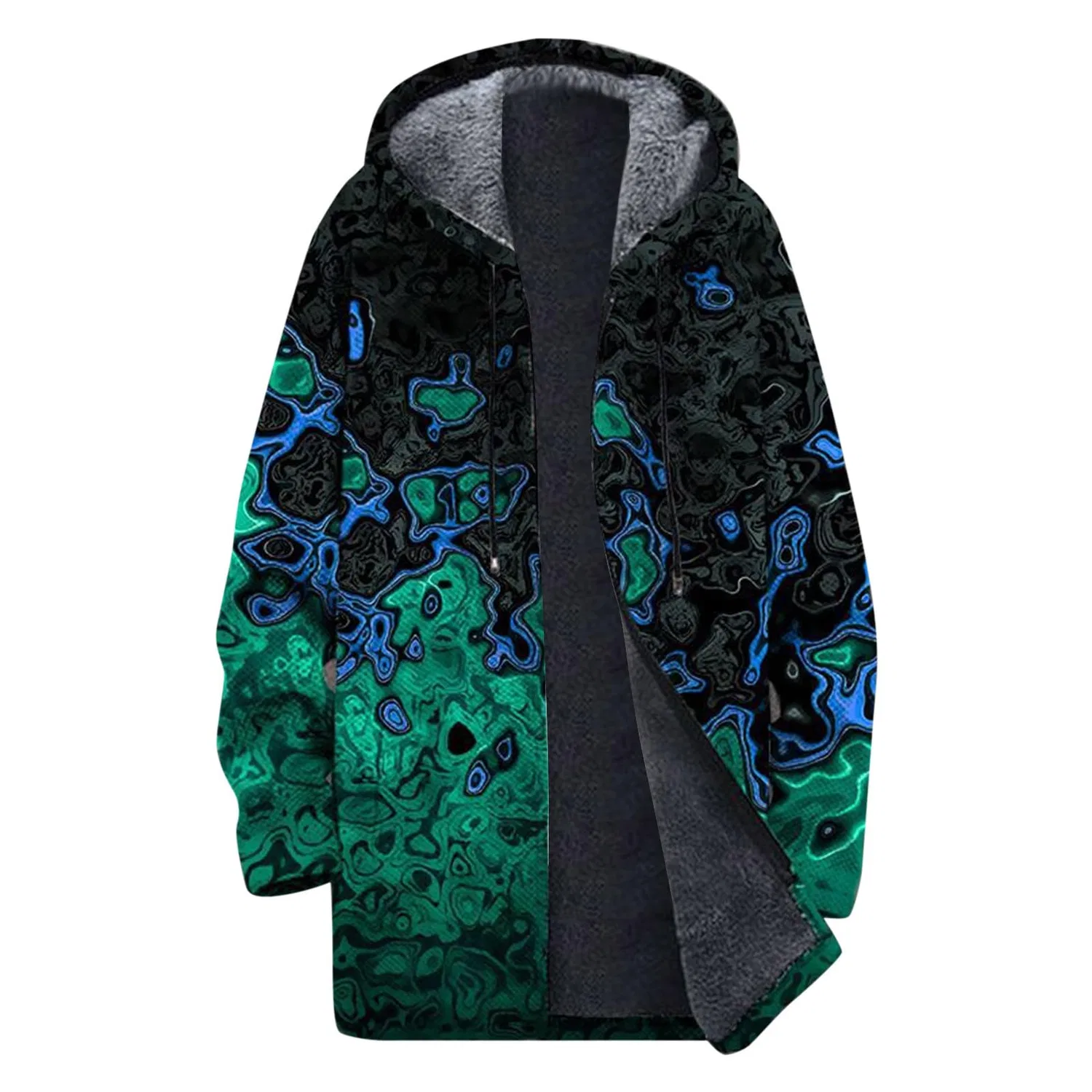 Мужское зимнее кардиган-пальто с флисом и воротником-стойкой, Blue-m