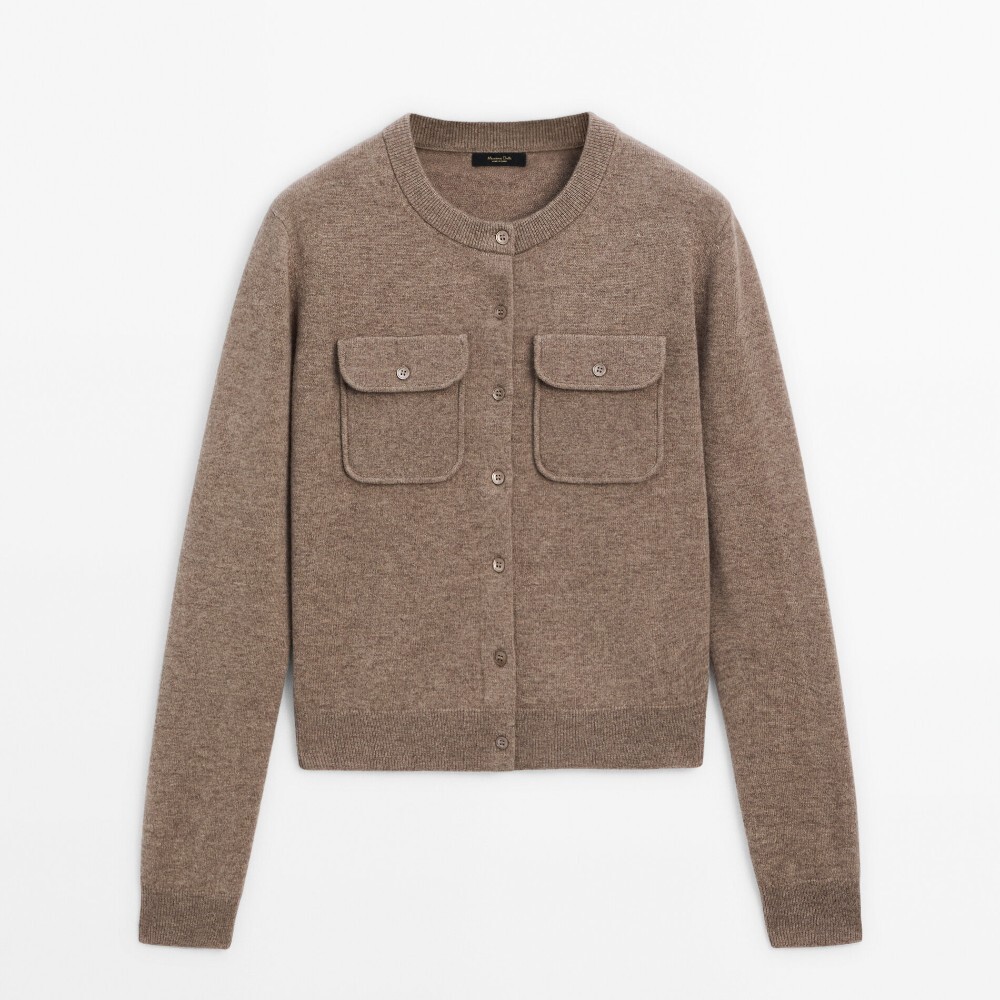 

Кардиган Massimo Dutti Wool Blend Knit With Pockets, коричневый