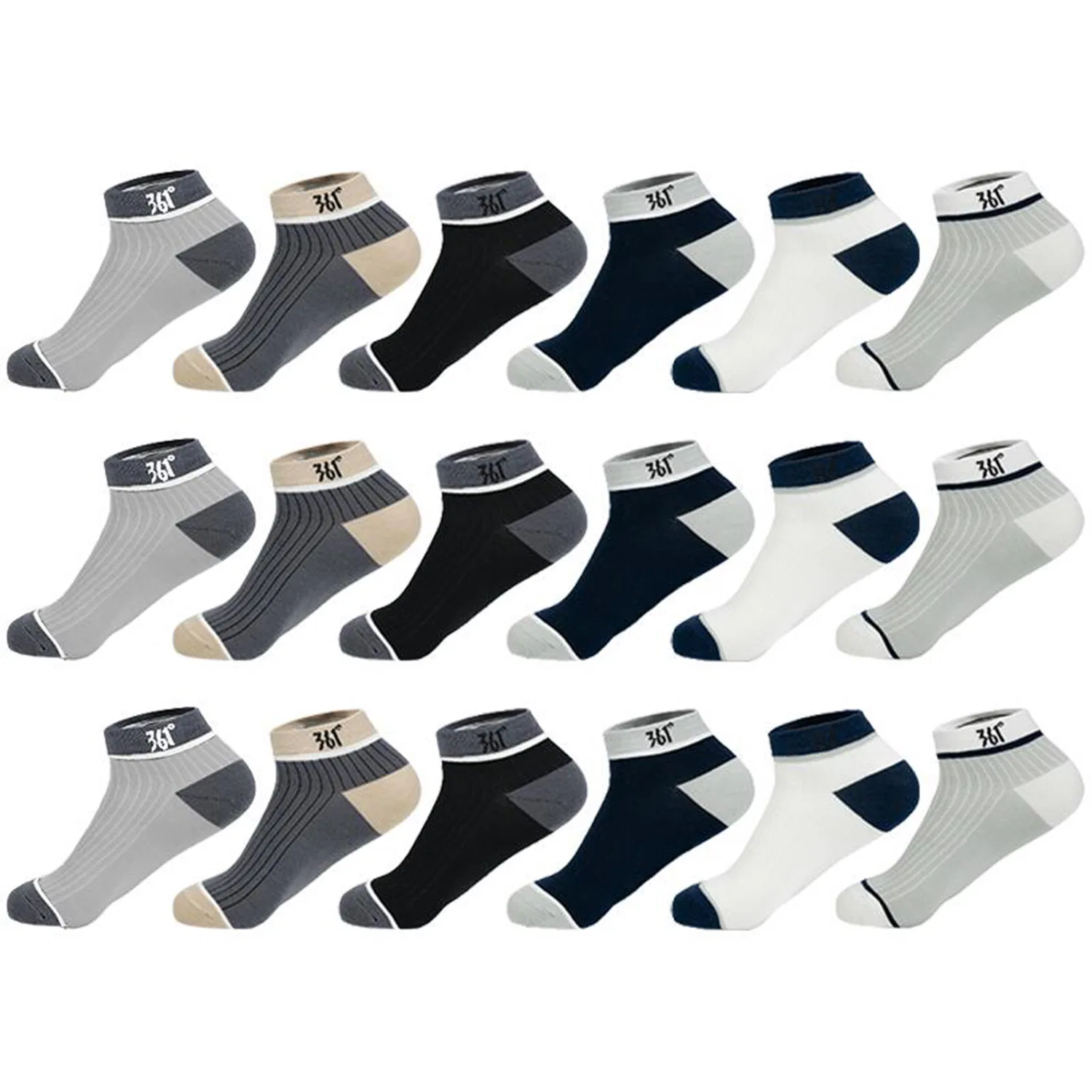 Детские носки-лодыжки, комплект из 18 пар, 361°, Gray/Black/Navy Blue/Dark Gray/Light Gray/White