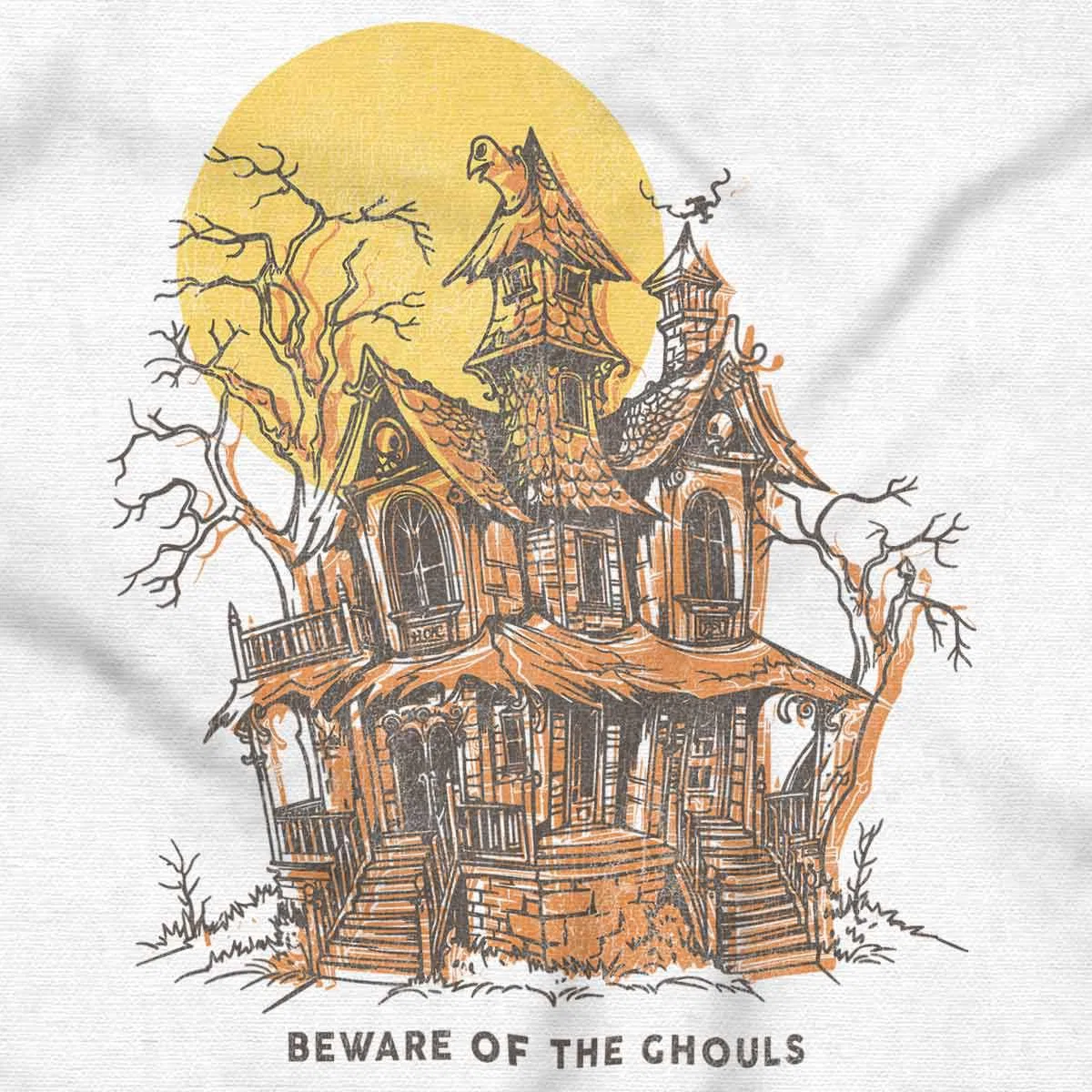 Детское боди с принтом Halloween Haunted House Beware Ghouls Brisco Brands, White — фото 2