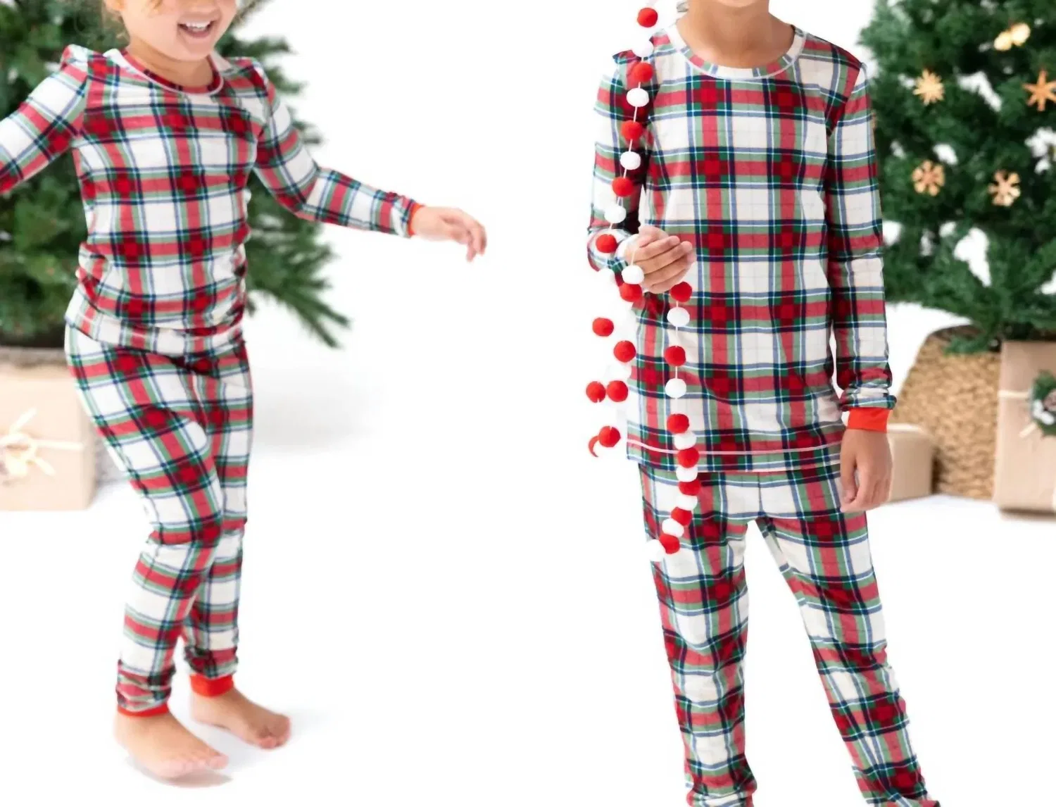 Детский комплект пижамы с праздничным принтом Holiday Plaid Angel Dear, красный — фото 2