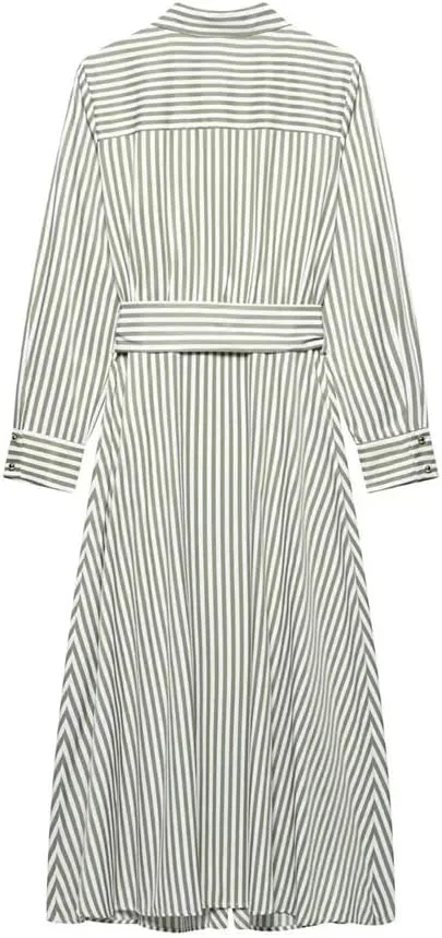 Женское платье миди А-силуэта с поясом, Striped Dress — фото 2