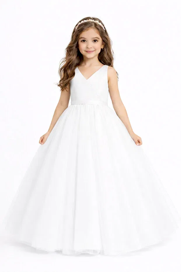 Детское платье для девочек с длинным рукавом Prom NSMKidslife, White
