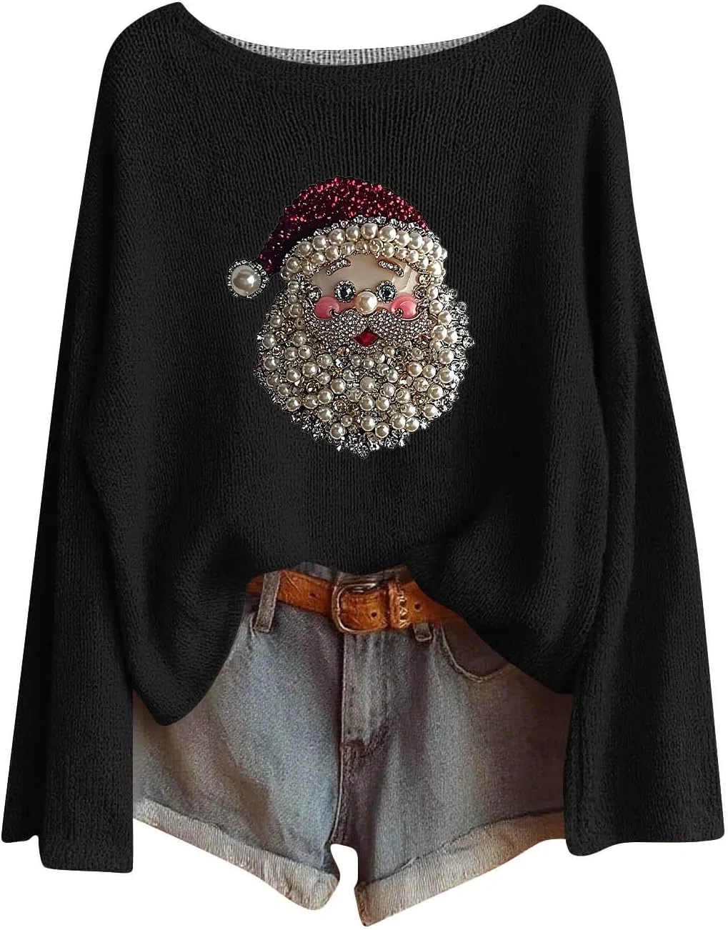 Женский свитер с лодочкой, свободного кроя, вязаный, Q-052 Black