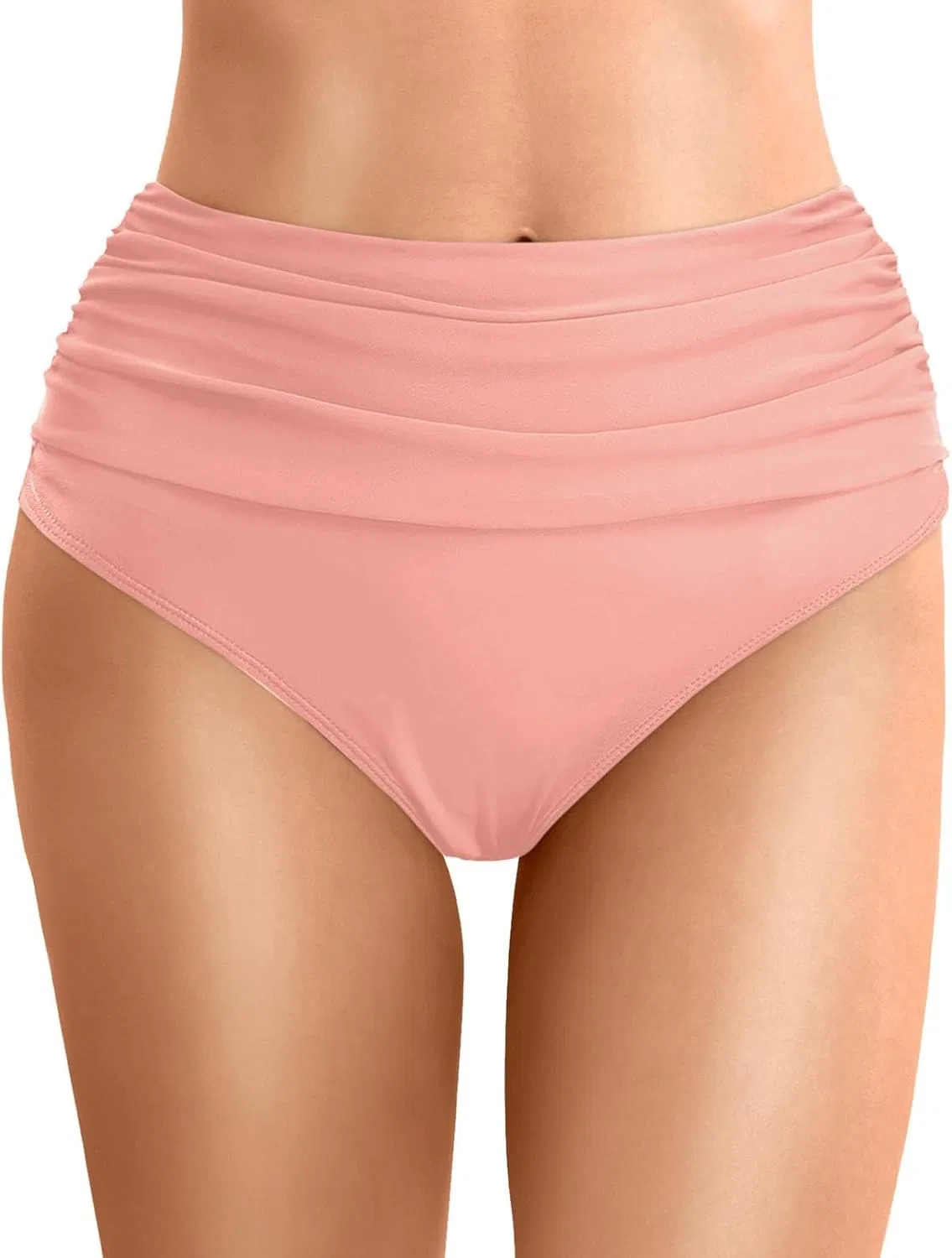 Женские плавки с завышенной талией и драпировкой Generic, Light Pink