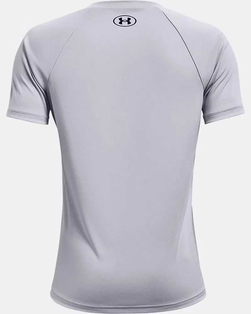 Футболка для мальчиков быстросохнущая UA Tech Big Logo UnderArmour, Mod Gray Light Heather/Black — фото 2