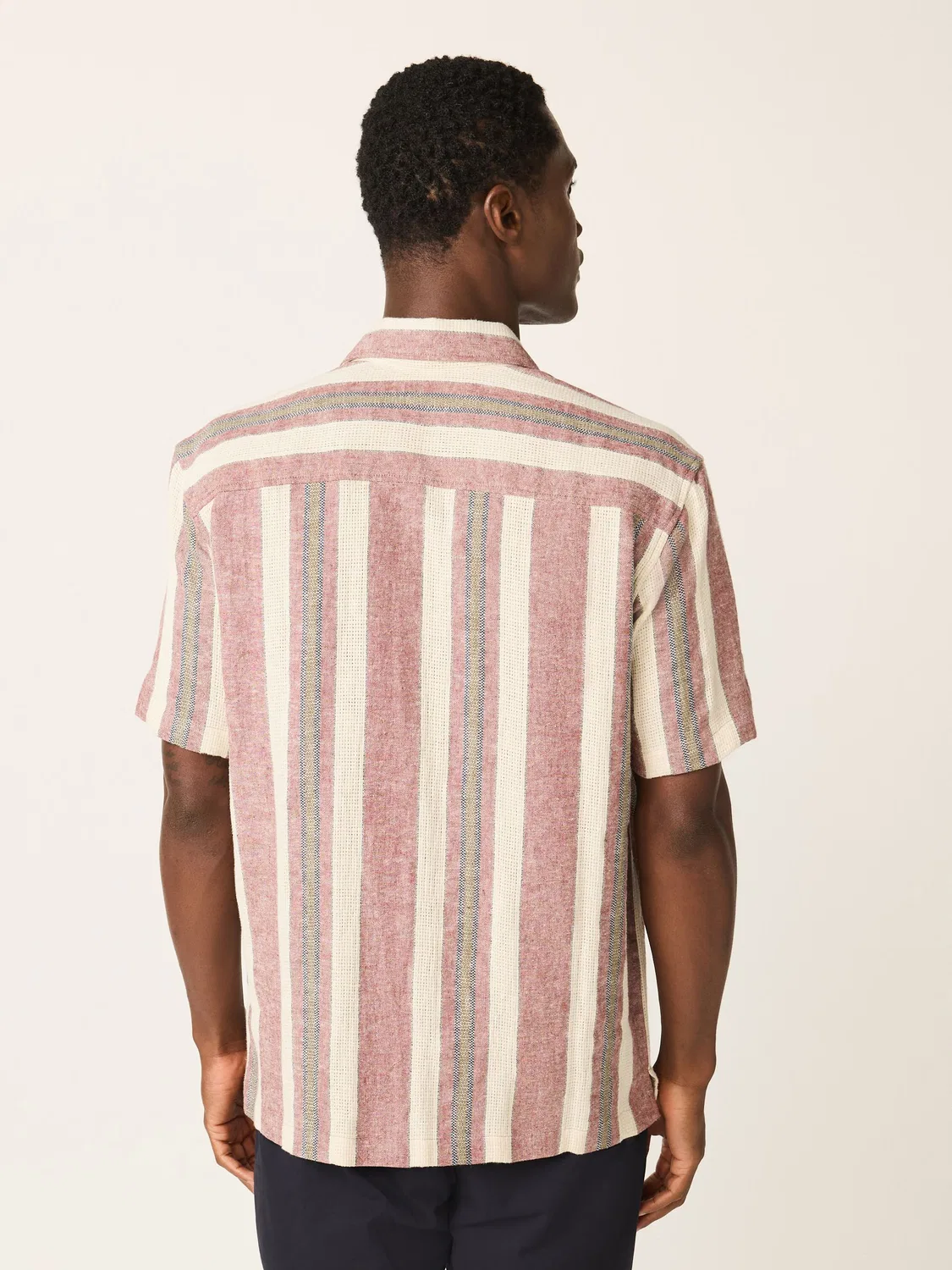 Рубашка с коротким рукавом, полосатая, Red Relaxed Fit Stripe Textured Revere Collar Short Sleeve Shirt Next, красный — фото 3