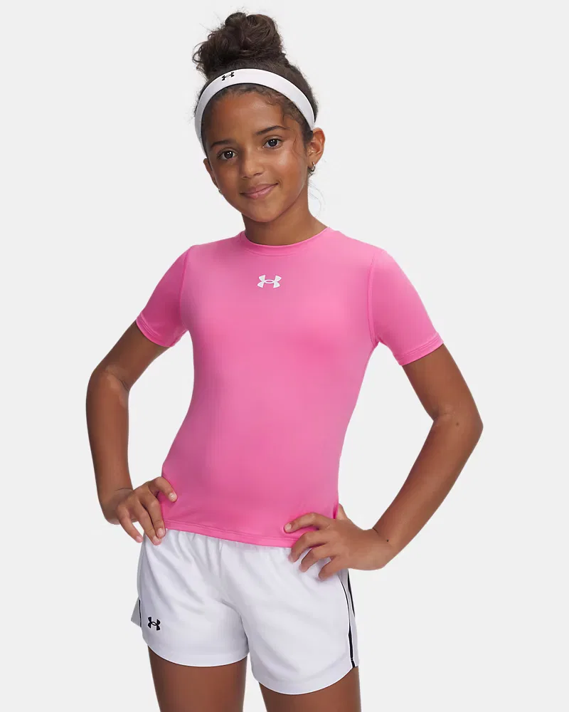 Футболка с коротким рукавом для девочек влагоотводящая HeatGear UnderArmour, Pink Frenzy/White