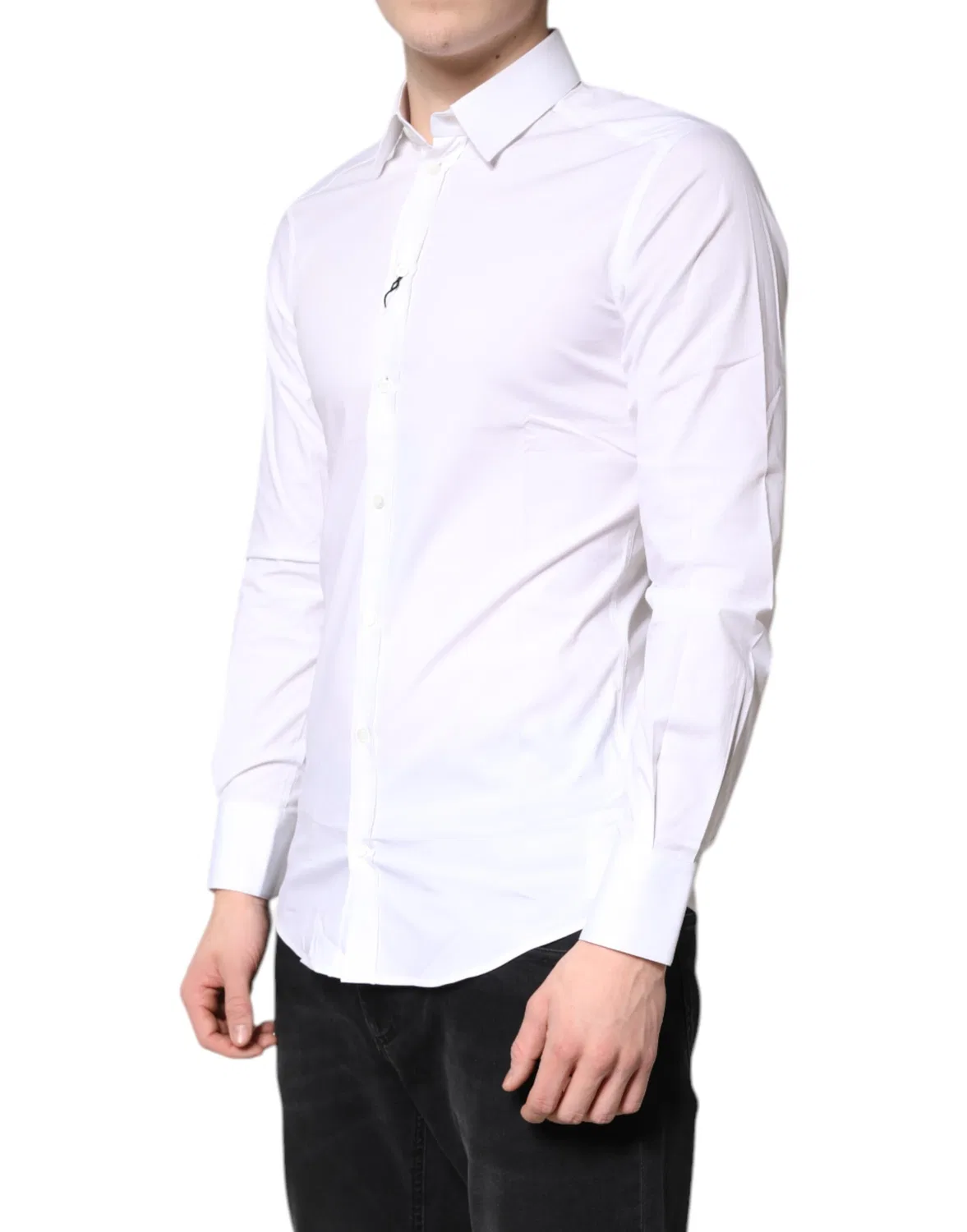 Мужская рубашка с длинным рукавом White Cotton Stretch GOLD Dress Formal Shirt Dolce & Gabbana, White — фото 3