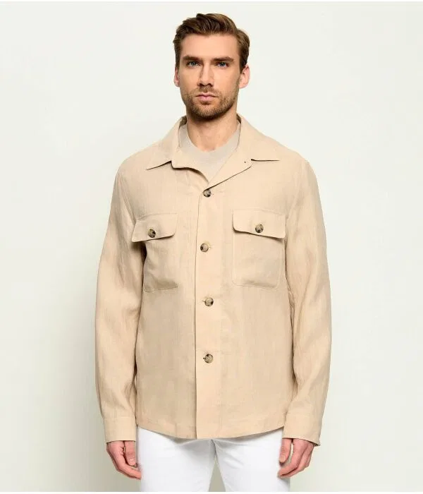 Мужская рубашка из льна Relaxed Fit BOSS, бежевый