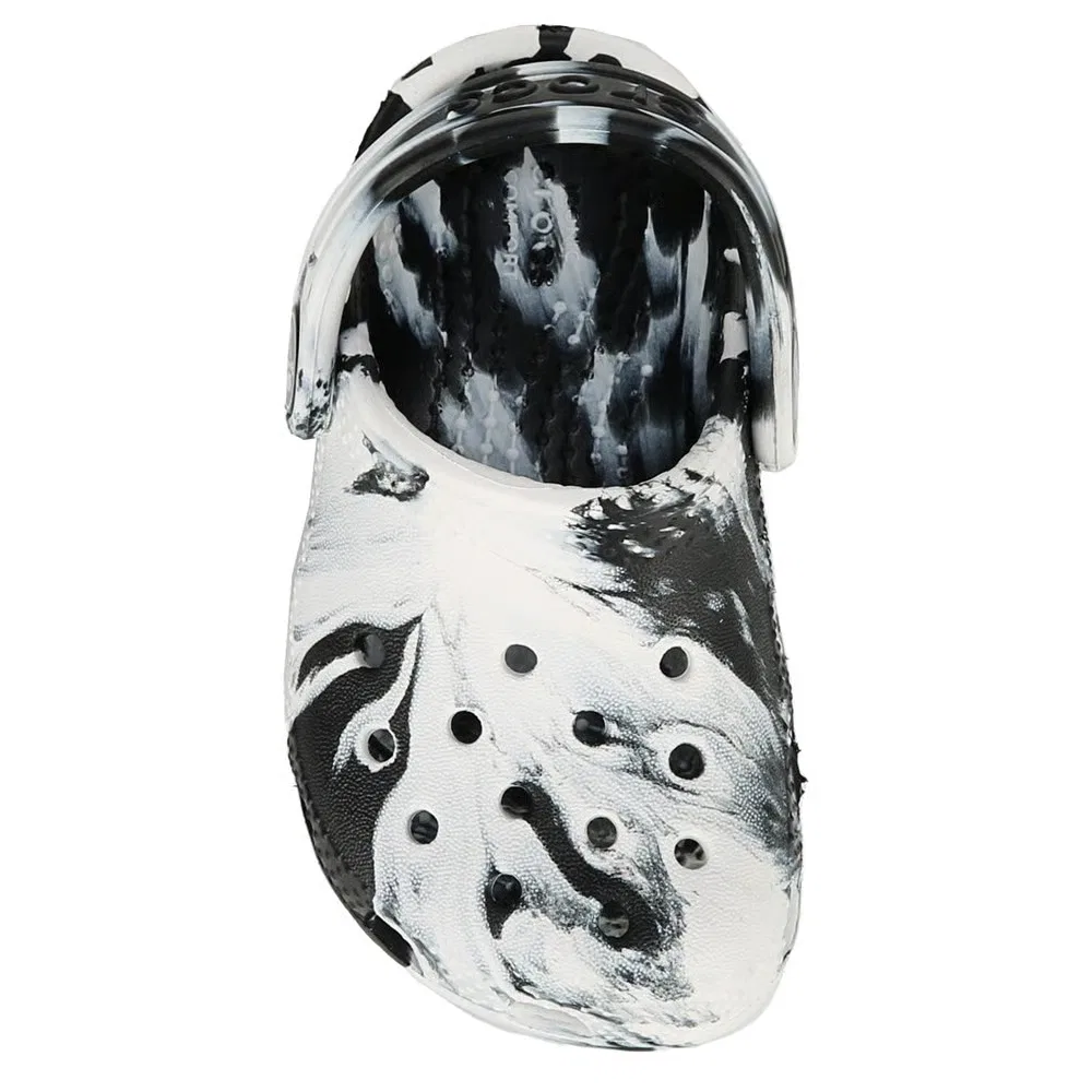Детские классические сабо с мраморным рисунком для малышей Crocs, Black White Marble — фото 4