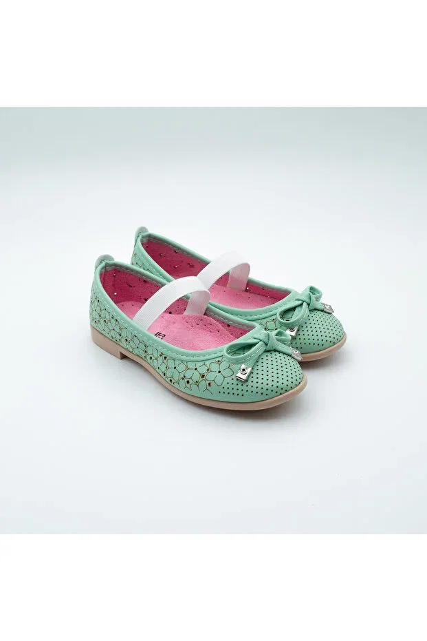 Детские туфли-балетки для девочек с бантом Arçın Shoes, Water Green