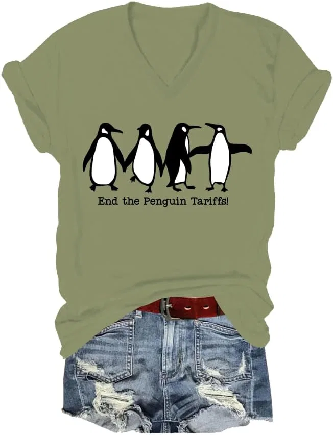 Мужская футболка V-образным вырезом End The Penguin Tariffs, Green