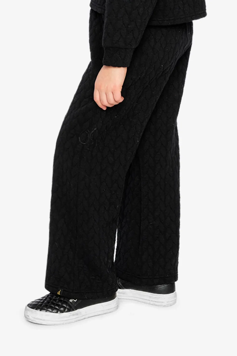 Детские брюки с широкими штанинами с жаккардовым узором Wide Leg Jacquard Pants Deux par Deux, черный — фото 3