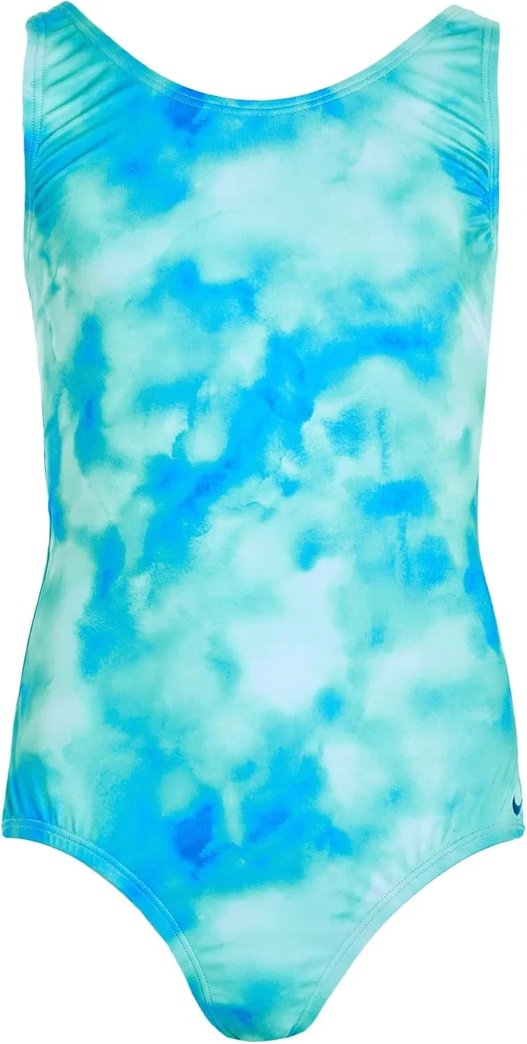 Детский женский слитный купальник с U-образной спинкой Nike Aquatic Awe, Bleached Turquoise