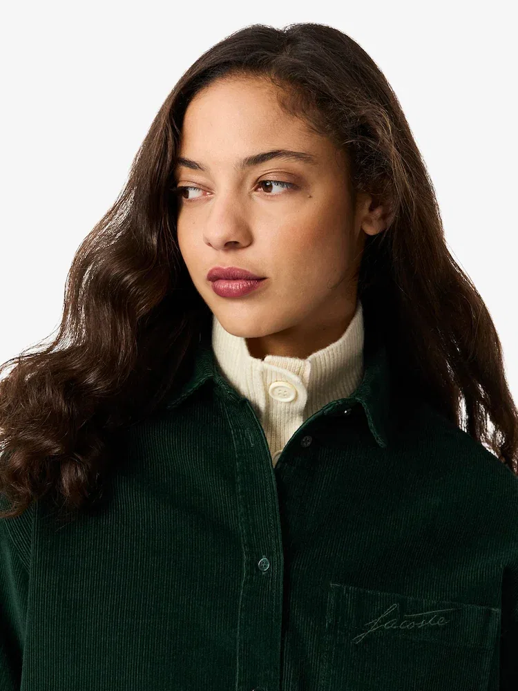 Рубашка LACOSTE из вельвета с логотипом, женская, повседневная, темно-синяя — фото 3