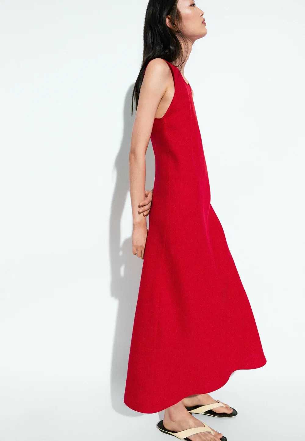 Льняное платье миди с открытой спиной - платье макси Massimo Dutti, Red — фото 3