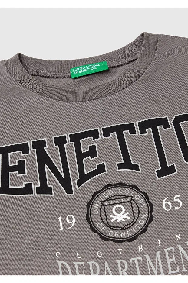 Детская футболка для мальчиков с принтом Benetton Logo Printed, United Colors Of Benetton, Anthracite — фото 3