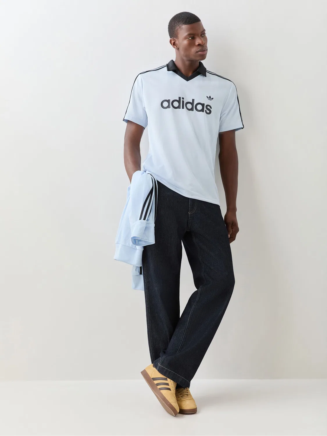Футболка с воротником-стойкой Archive Collar Engineered Jersey, adidas Originals, синий — фото 2