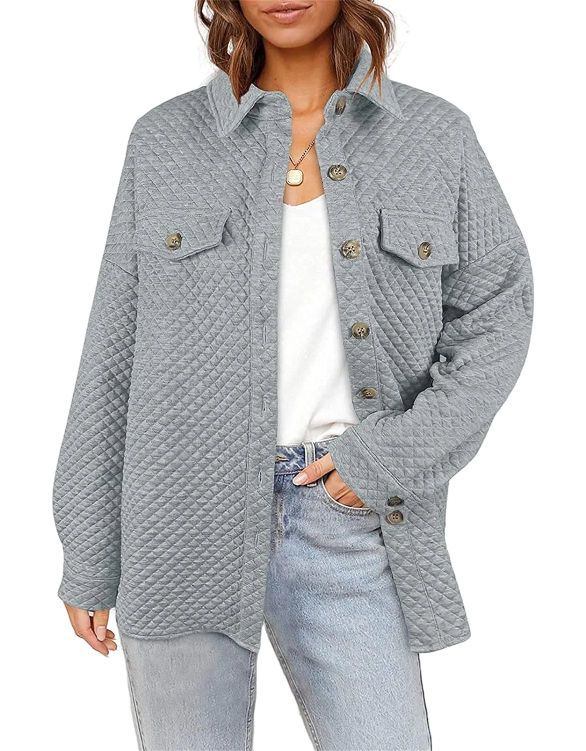 Женское стеганое пальто oversize с длинным рукавом, grigio