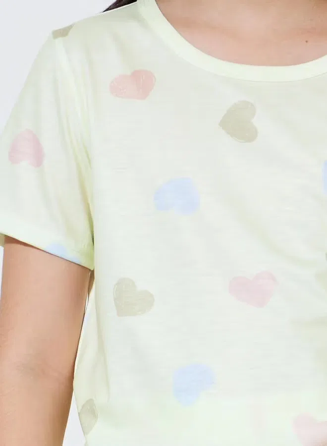 Комплект пижамный с принтом сердечки, модель Heart Print, Styli, желтый — фото 4