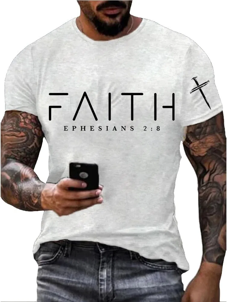 Мужская футболка с принтом Faith Ephesians 2:8, White