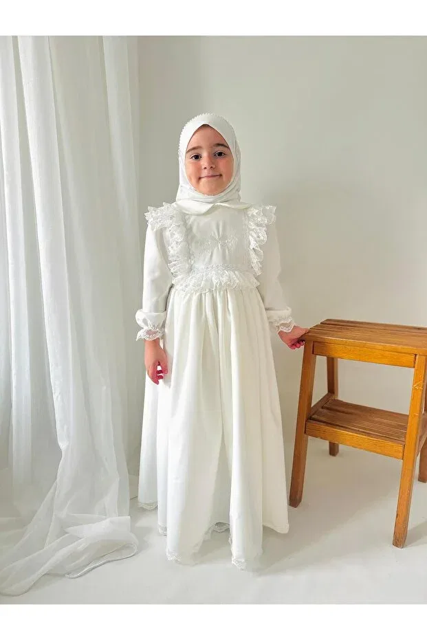 Детское платье для девочек кружевное Elegant Linarookids, White